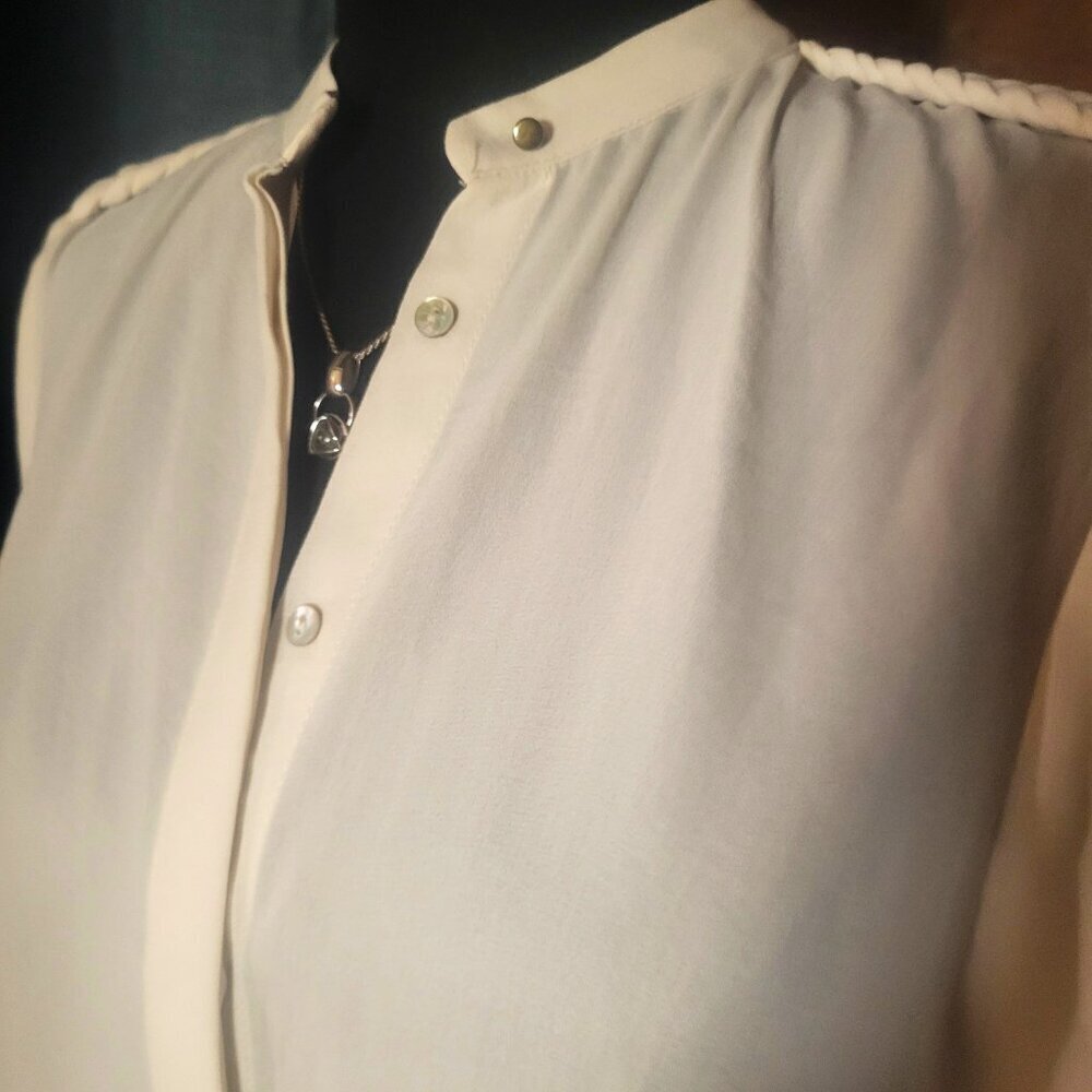 ZARA Women's Off-White Long-Sleeved Button-Down Blouse w/Braid Accent - Size S - Picture 2 of 14